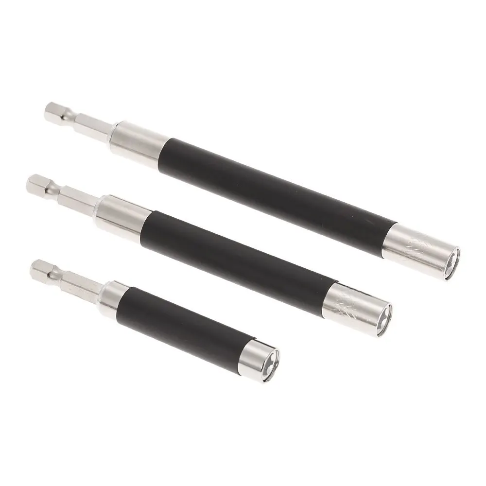 3pcs 1/4" 80/120/140mm Hex Shank Quick Release Magnetic Screwdriver Extension Bit Holder Connection Rod Adapter Sleeve
