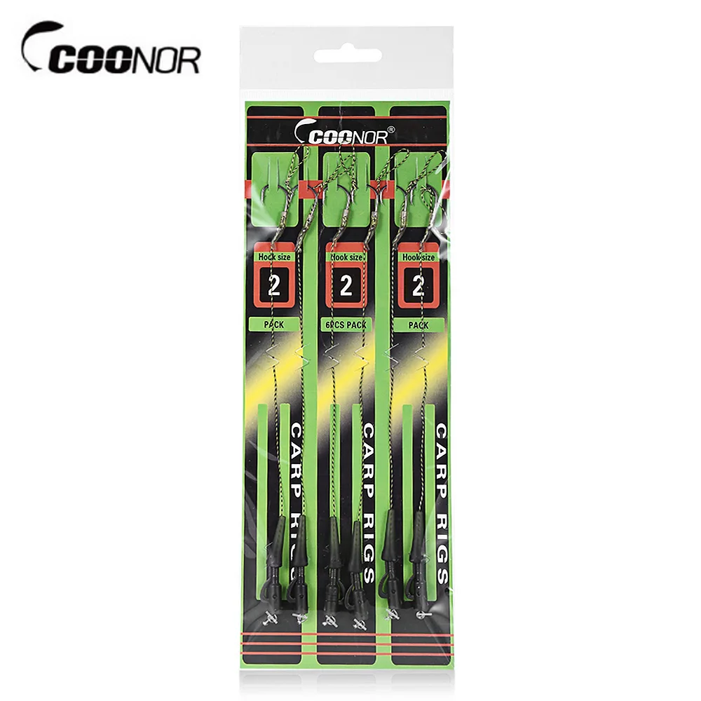 

Coonor 6pcs / Set No.2 / No.4 / No.6 Camouflage Braided Line Carp Rig Bait Fishhook Fishing Accessory