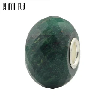 

Faceted Green Beads 925 Sterling Silver Natural Stones Fit European Charm Bracelets Round Beads For Jewelry Making Big Hole