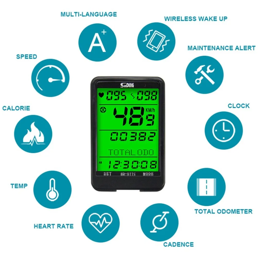 Sunding SD 577C велосипедный Спидометр беспроводной монитор частоты сердечных сокращений Секундомер Велосипедный компьютер велосипедные аксессуары к спидометру