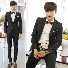 Костюмы модный тонкий пиджак черного цвета для свадебного торжества k46 f120 загрузки пиджак жениха+ Штаны