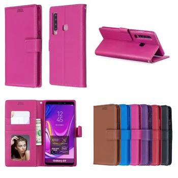 

10pcs/lot Wallet PU Leather Case For Samsung A9 A8 A7 A750 A6 Plus 2018 A6S Lychee Grain Flip Protector Phone Cover