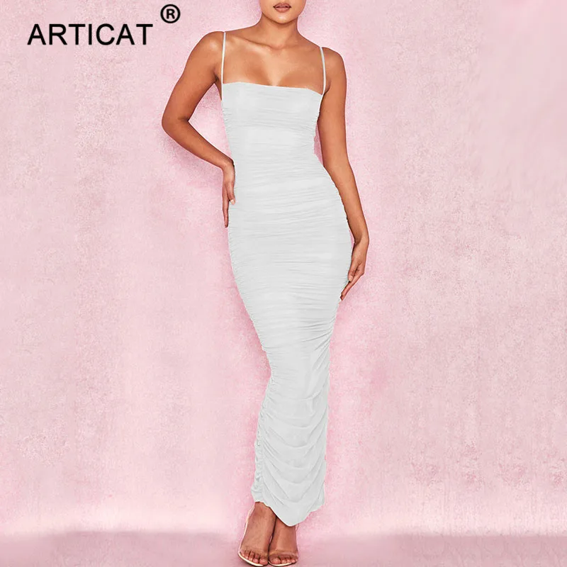 Articat, сексуальное, прозрачное, Сетчатое, вечерние, женское платье,, без бретелек, с разрезом, длинное, макси платье, элегантное, Осеннее, облегающее, плиссированное платье, Vestidos - Цвет: White