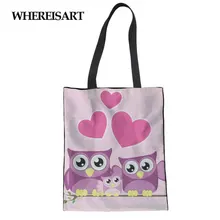 WHEREISART платье с милой совой для девочек; с принтом Для женщин Повседневное сумка большой вместимости парусиновая обувь женская белая хозяйственная женская наплечная сумка Пляжная студент