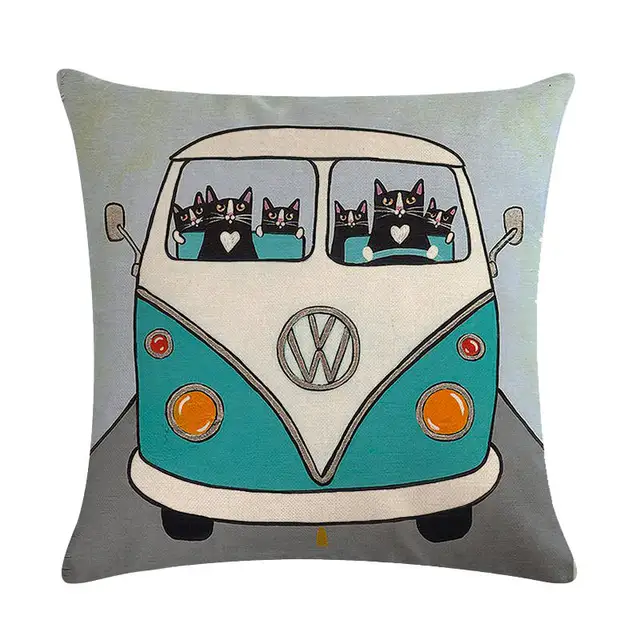 Buy 45cm*45cm Retro Volkswagen bus design linen/cotton