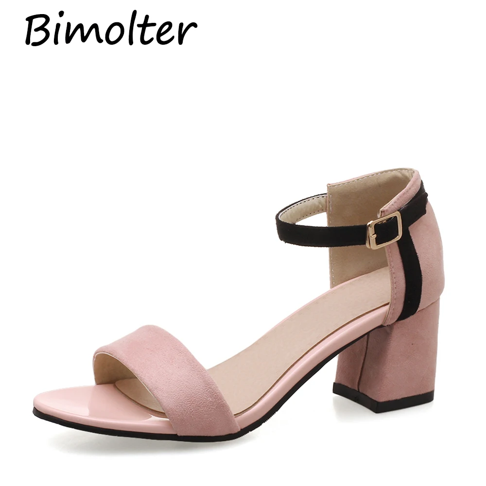 

Bimolter 2018 Ankle Strap Cover Heel Women Sandals Summer Mixed Color Shoe Open Toe High Heel Party Dress Ladies Sandals PSEB006