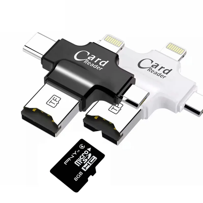 4 в 1 картридер Типа c/Молнии/Micro USB/USB 2.0 Устройство Чтения Карт Памяти Карта Micro Sd Reader для Android Ipad/Iphone 7 плюс 6s5s OTG читатель