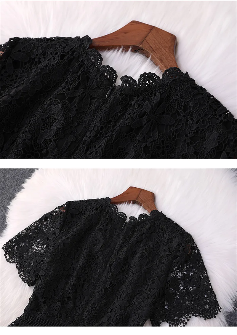 Элегантные Открытые черные кружевные платья высокое качество женские дизайнерские модные сексуальные Повседневные Вечерние платья с коротким рукавом летние новые