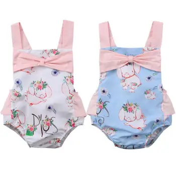 

Summer Newborn Baby Girls Romper Floral Printing Cute Pig Cotton Kids Sleeveless Jumpsuit Outfits Chidlren Clothes