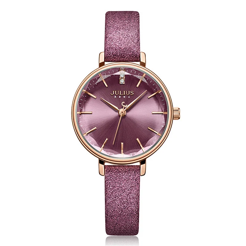 Kopen Nieuwe Julius vrouwen Horloge Japan Quartz Snijden Glas Dame Uur Mode Klok Armband Echt Leer meisje Verjaardagscadeau doos