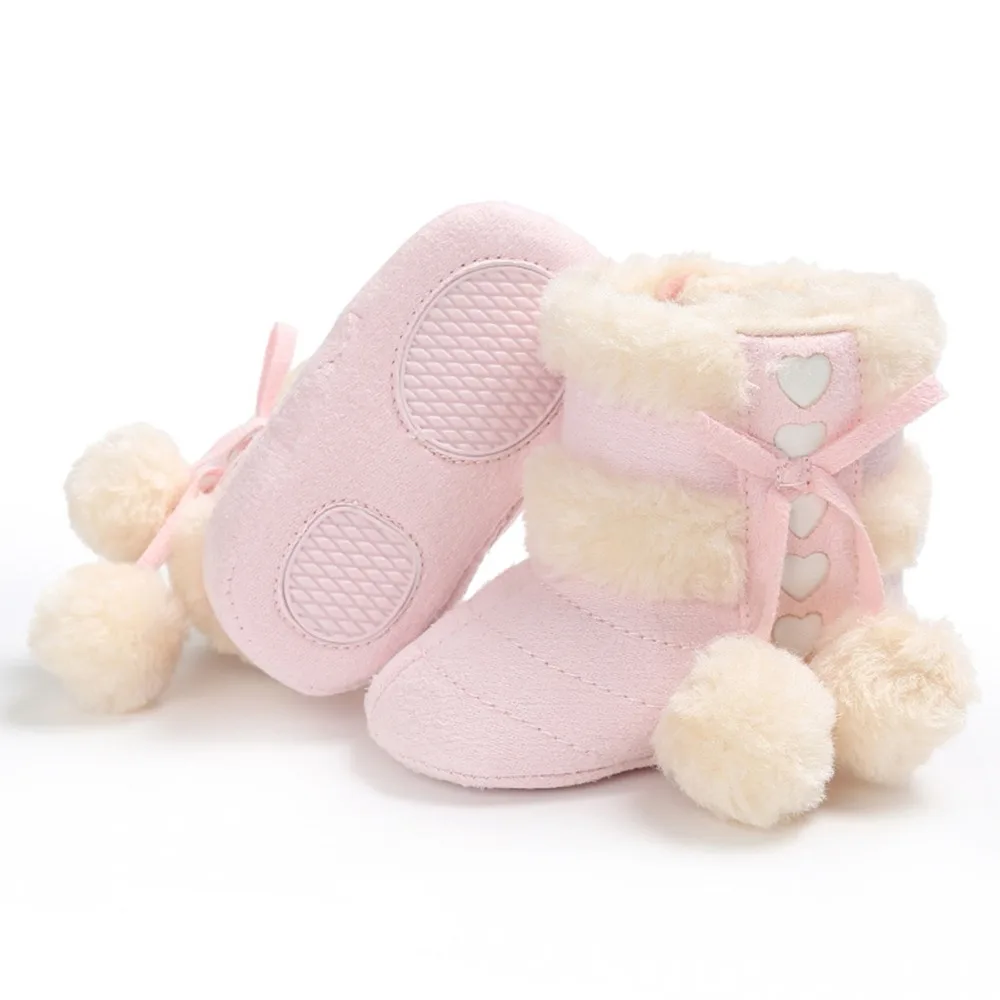 Puseky для новорожденных Детские Девочки Мальчики шар-помпон флис плюшевая подкладка обувь Рождество зимние теплые зимние сапоги