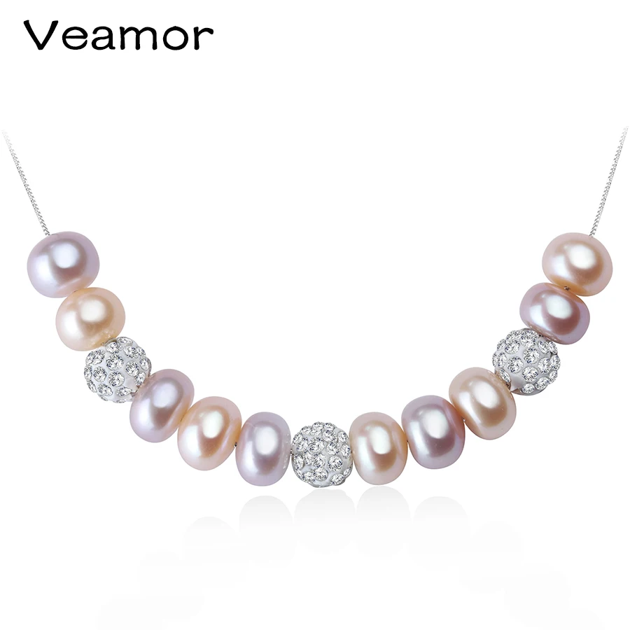 

VEAMOR Fashion Necklace Pearl Wedding Jewelry 8-9mm Genuine Freshwater Pearls 925 Sterling Silver Jewelry Pendants For Women