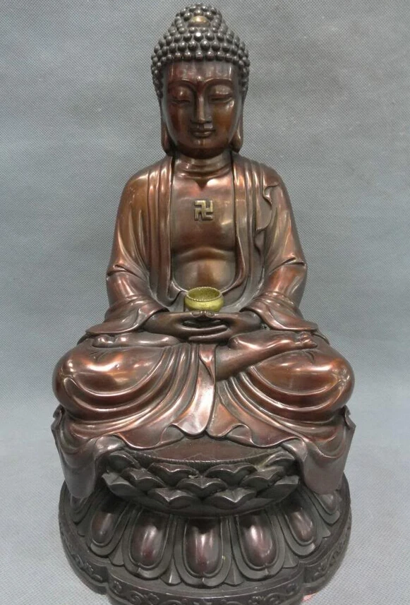 

S5320 13" Chinese Pure Bronze Buddhist Shakyamuni Buddha Statue Tibet Sakyamuni Joss D0318
