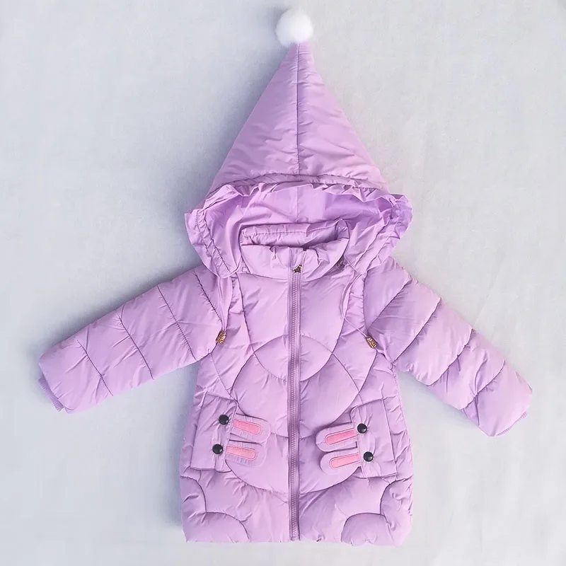 Пальто для маленьких девочек; Зимний пуховик; новая теплая одежда; детская куртка с капюшоном; утепленная верхняя одежда для детей; куртки для девочек с героями мультфильмов - Цвет: Лаванда