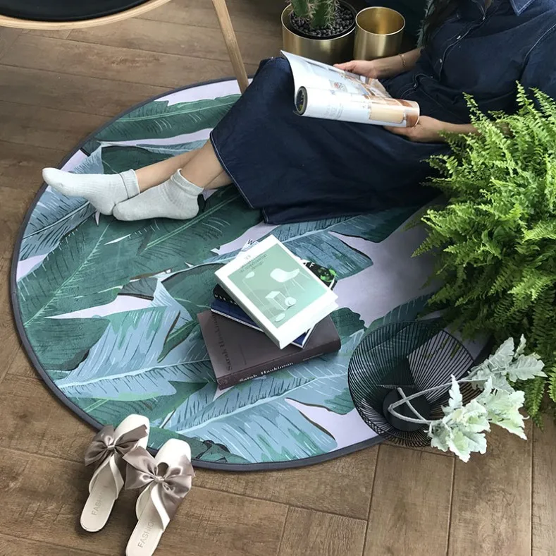 Новые Ins круглые ковры для гостиной зеленые тропические печатные украшения для спальни стулья ковры туалет ванна украшения Нескользящие двери коврики