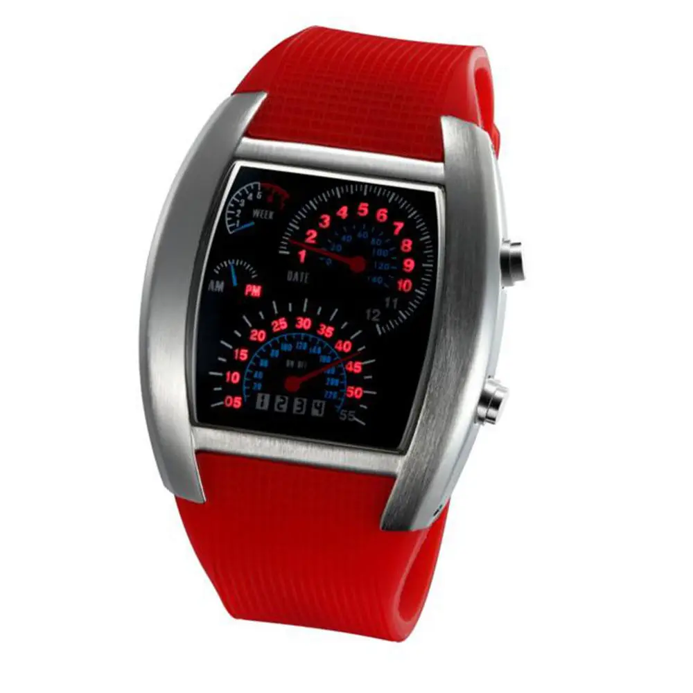 Цифровой светодиодный Подсветка Военная Униформа наручные часы спортивный метр Циферблат Человек Для женщин Часы - Цвет: Red