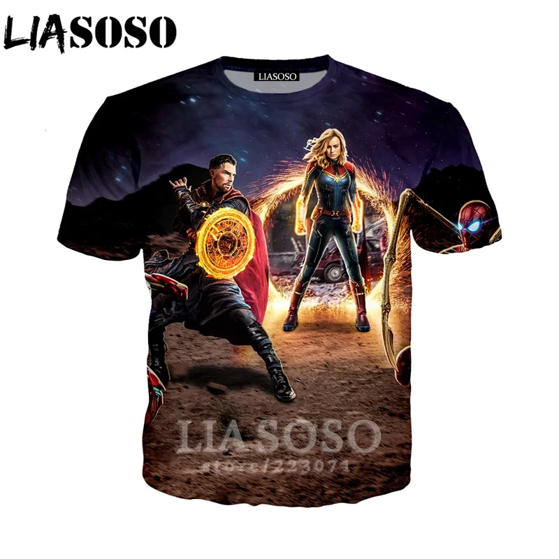 LIASOSO 2019 Summer New Men Women 3D Print Latest Movie Avengers Endgame Short Sleeve T shirt Fashion Sweatshirt Pullover B008-1