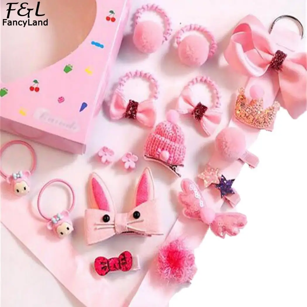 pink 18 шт./компл. Детская повязка на голову для девочек модное милое эластичное кольцо веревка для волос головной убор Свадебная вечеринка - Цвет: pink