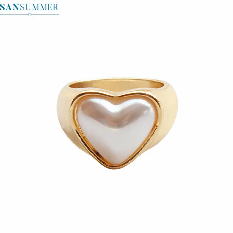 Простые женские кольца в форме сердца, милые кольца с искусственным жемчугом для женщин, Bague Femme, минималистичные ювелирные изделия, аксессуары Anillos, вечерние кольца - Цвет основного камня: 5052