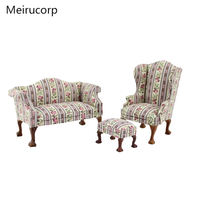 Us 38 99 Dollhouse 1 12 Scale Miniature Furniture Living Room Sofa Chair Ottoman Set In Toys From Hobbies On Aliexpress