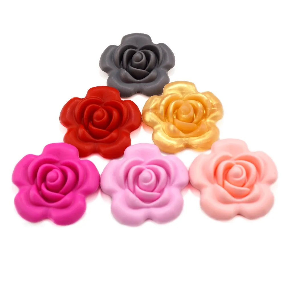 

20pcs Rose Flower Silicone Beads For DIY Necklace Baby Chewable Toy For Teether Teething Pendants Jewelry BPA Free Mix 10 Colors