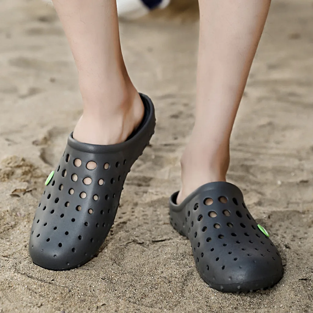 

YOUYEDIAN 2019 Men Slippers Hollow Shoes Summer Slippers Men Beach Shoes Flat Flip Flops Men Breathable Sandals Black