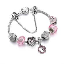 Модные розовые хрустальные посеребренный браслеты и браслеты для женщин Шарм голубой глаз цветок подвеска «сделай сам» бусины браслеты женские ювелирные изделия