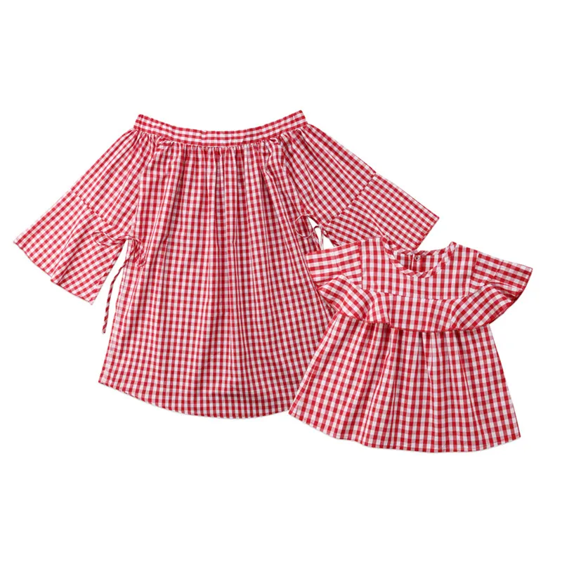 

Summer Family Clothes Dress Mother Daughter Plaid Sundress Mommy And me Dress Women Girls Short Dresses