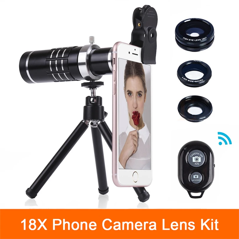 

New Phone Lentes Universal 18X Zoom Telephoto Lens Microscope Telescope Fisheye Wide Angle Macro Lenses For Samsung S5 S6 S7 S8