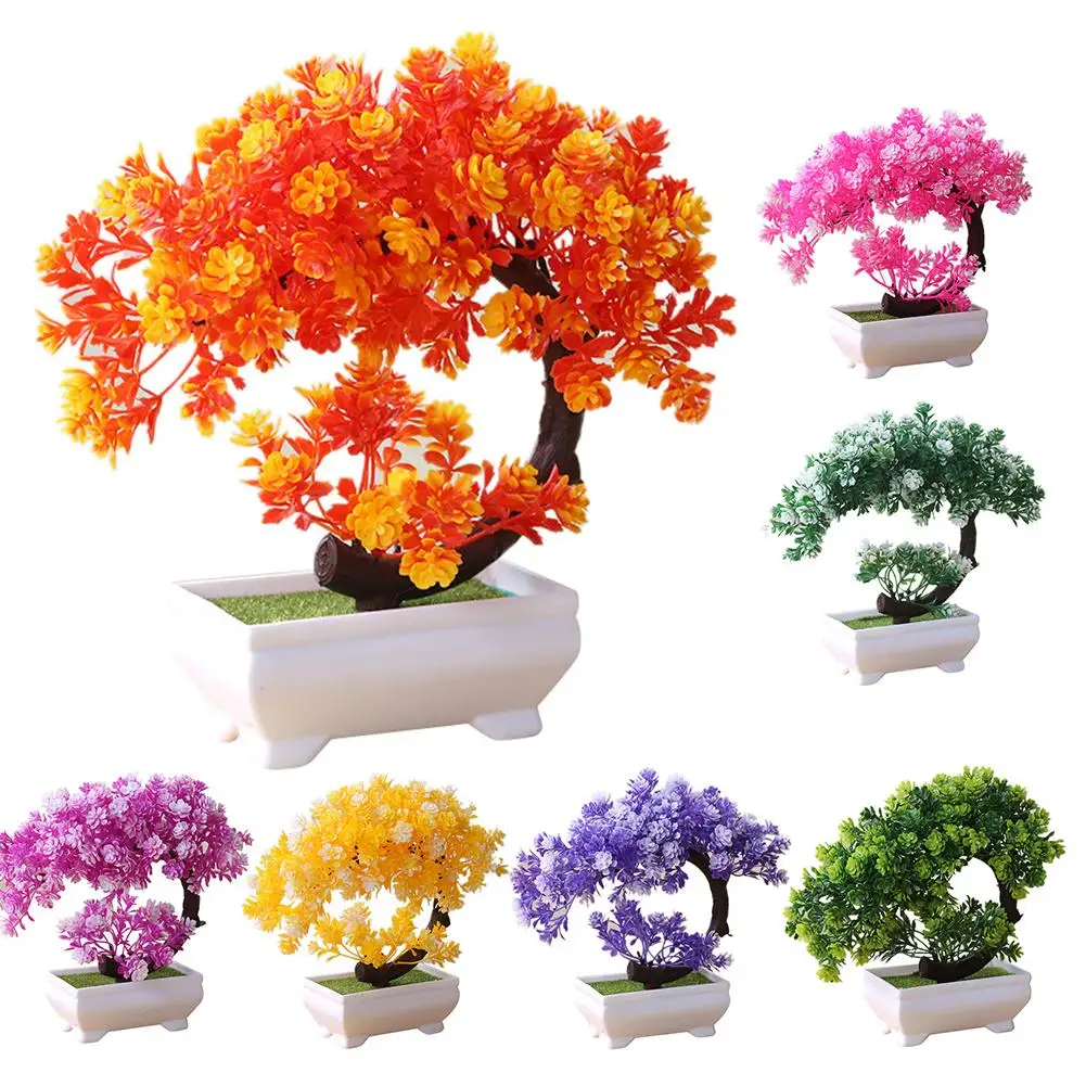 

1Pc Fashion Simulation Fake Potted Bonsai Tree Artificial Plant Desk Ornament Home Decor Atificial Flowers