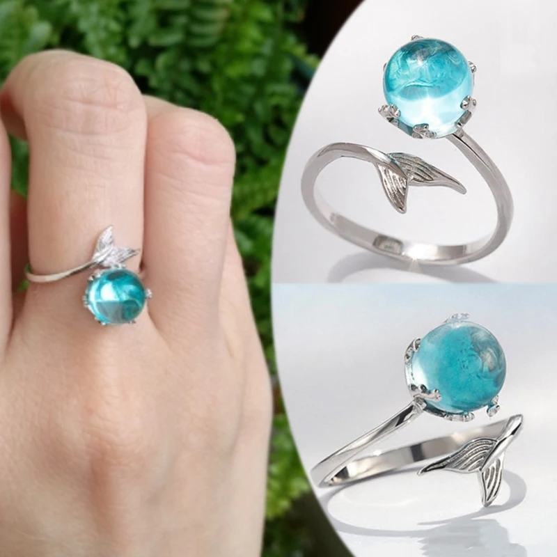 

2019 New rings for women Adjustable Exquesite Wedding Allergy Free Mermaid Bubble Open Ring 1PC Hot Sale Silver Blue Crystal