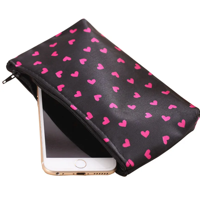 

Heart pattern Black Red Woman Mini Cosmetic Make Up Bag Multi-Function Bags for Traveling Supplies MakeUp bag makeup holders