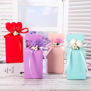 

Cheap Large Pink Blue Wedding Candy Boxes Red Gift Candy Bags Wedding Party Decoration Purple chocolate candy box 20pcs/lot