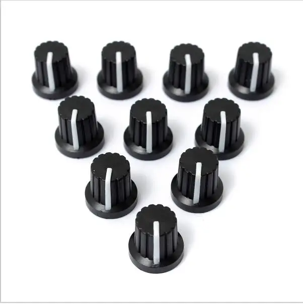 

10 Pcs 6mm Shaft Hole Dia Plastic Threaded Knurled Potentiometer Knobs Caps