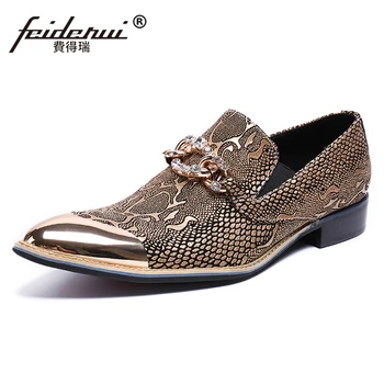 

Plus Size Luxury Designer Genuine Leather Man Handmade Loafers Pointed Toe Slip on Python-Patterned Men's Banquet Shoes SL455