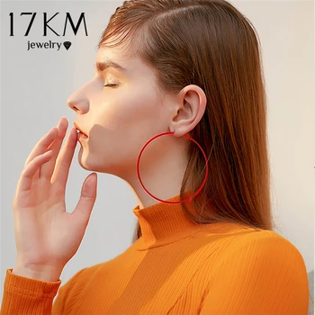 

17KM 6 Color Metal Big Circle Hoop Earrings For Women Red Green Yellow Colorful Round Hoop Earring Ladies Fashion Jewelry 2019