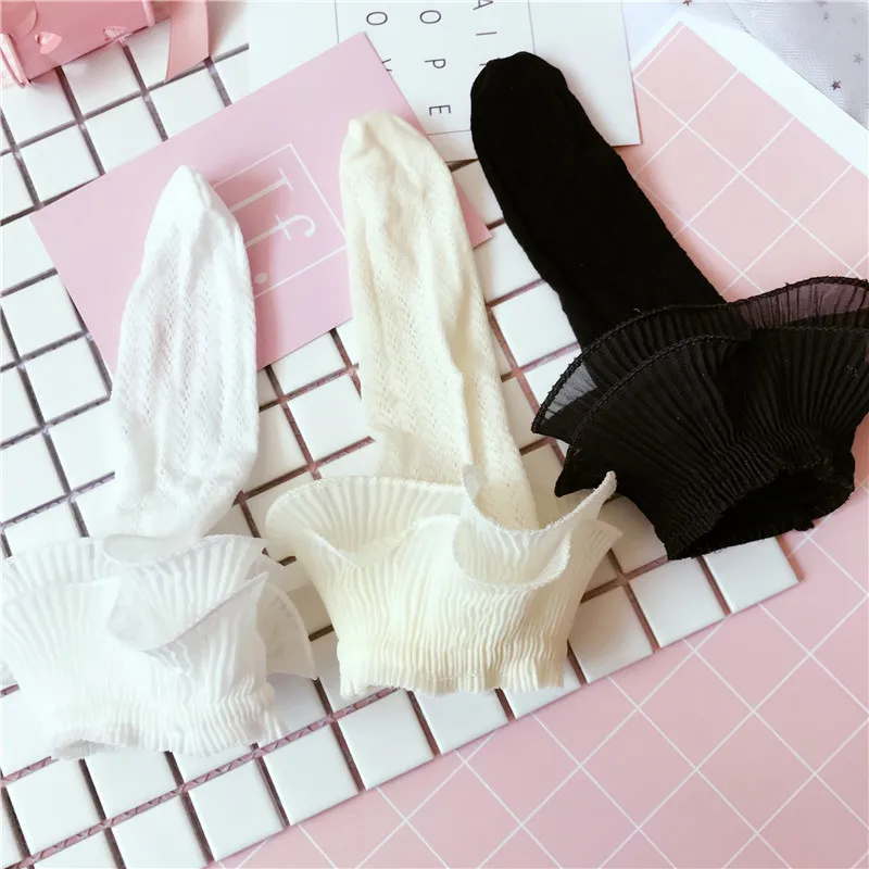 2017 Women Girls Chiffon Ruffle Frilly Ankle Socks Hollow Harajuku Cute Vintage Retro Floral Lady White Fishnet Wedding Summer