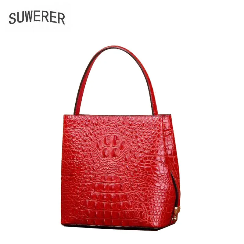 SUWERER новые женские сумки из натуральной кожи модные роскошные сумки с крокодиловым узором для женщин schoudertas dames кожаные сумки - Цвет: Red