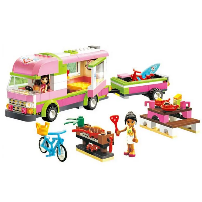 

BELA 10168 Friends Adventure Camper Trailer Building Blocks Sets Girl Olivia Nicole Friends Caravan Compatible with 3184