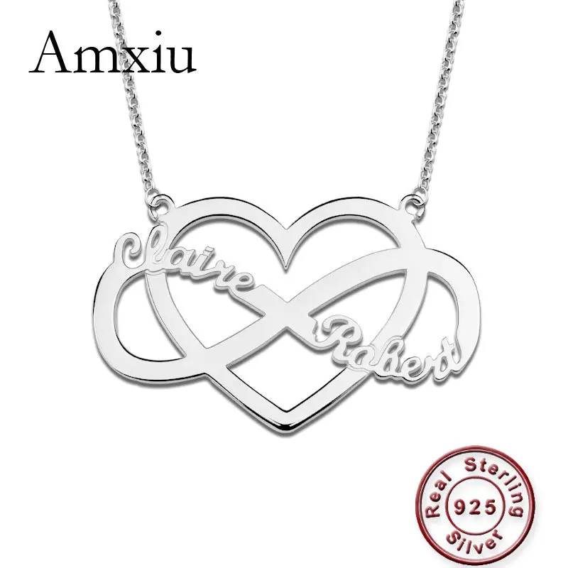Amxiu Personalized Name Necklace DIY 925 Sterling Silver Choker Customize 2-4 Names Heart Bowknot Necklace For Women Accessories 1 2 5 10pcs strap folk genuine heart eletric guitar ukulele guitarra bass accessories parts personalized acoustic 4colors
