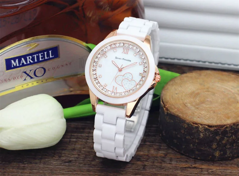 Повседневные керамические Женские кварцевые наручные часы, Белый аналоговый дисплей, женские модельные часы, Модный золотой чехол с бриллиантами, Relojes Feminino - Цвет: Rose Gold