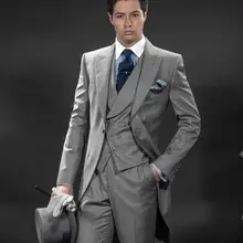 Индивидуальный заказ, бренд, серые мужские костюмы, модные повседневные деловые платья, деловой костюм с пиджаком на заказ(куртка+ брюки+ жилет+ галстук