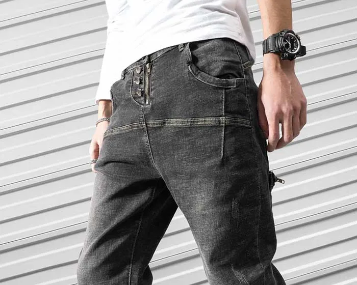 Японские Ретро вымытые старые джинсы, Мужские Винтажные свободные хип-хоп шаровары, большие размеры, обтягивающие тонкие брюки, мужская одежда