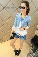 2016 New Denim Coat Jackets Patchwork O-Neck Lace Patchwork Casual Women jeans jacket Coat Wholesales