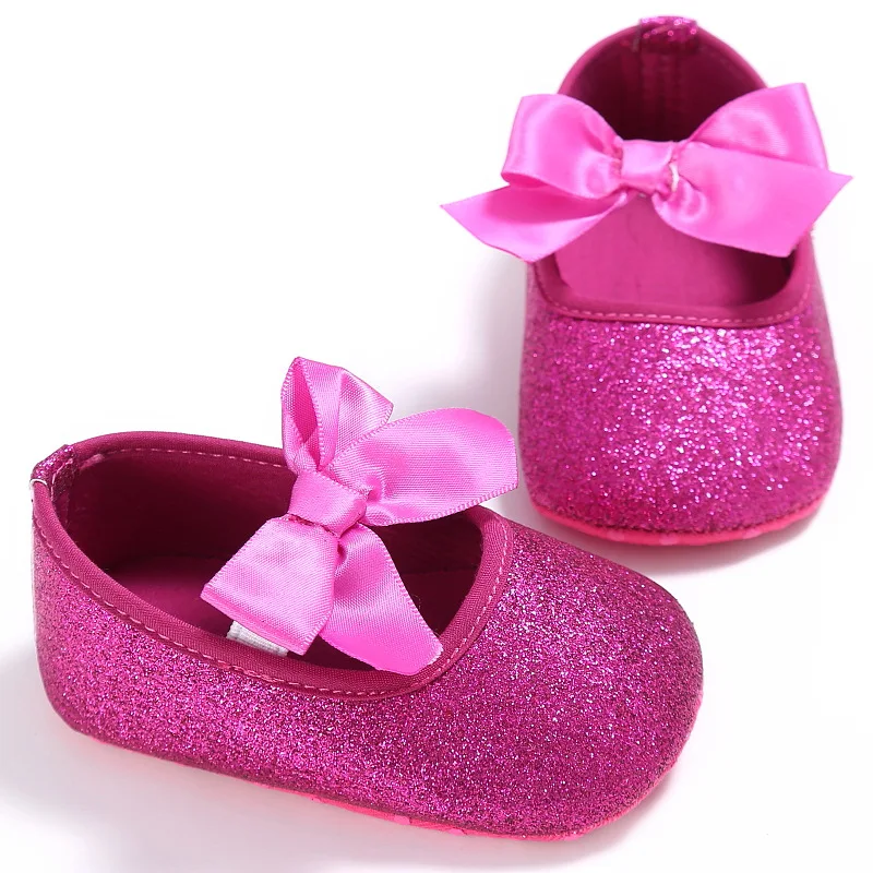 

Baby Shoes Girls Princess Mary Jane First Walkers Footwear Pram Crib Big Bow Soft Soled Anti-Slip Kids Infant Glitter Shoe