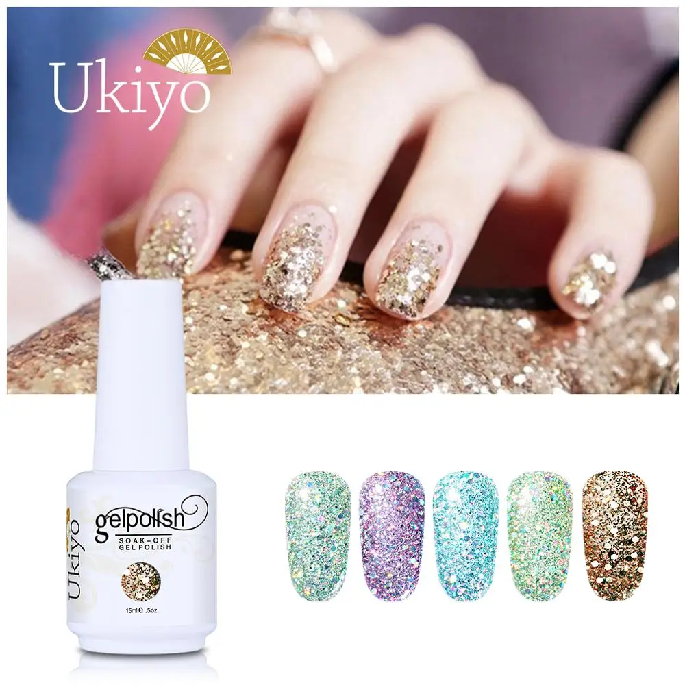 

Ukiyo 15ml Diamond UV Nail Gel Varnish Soak Off Vernis Semi Permanent UV Gel Nail Polish Bling Color Nail Art Nails Lacquer