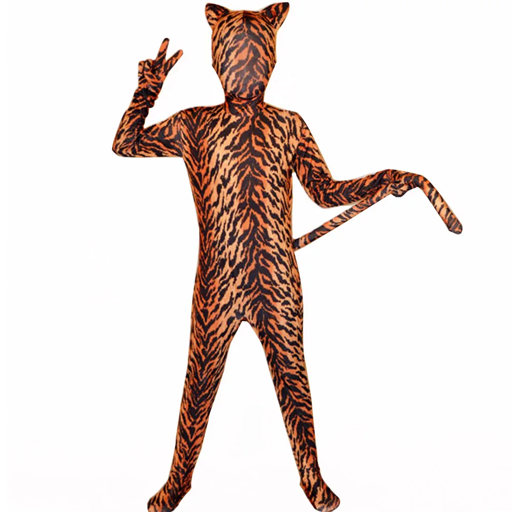 Moily Men's 3D Print Animal Bodysuit - Full-Zip Zentai Catsuit With Tail For Halloween & Cosplay