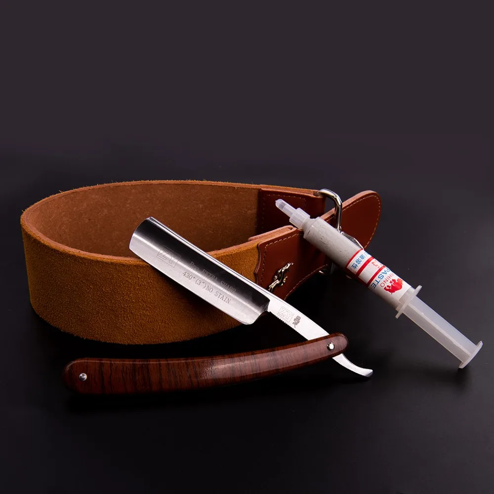 

ZY 430 Shave Ready Straight Razor Shaving Folding Knife + Leather Sharpening Strop Strap +Polishing Wax Paste For Man Barber