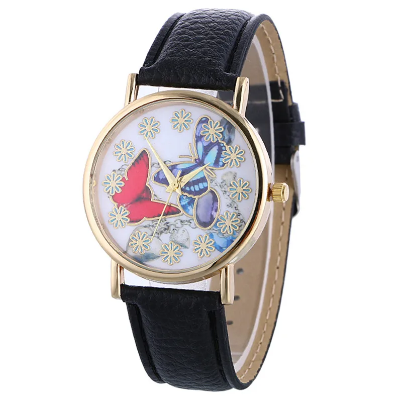 Newly Fashion Design font b Watch b font Women s Graceful Butterfly Pattern Ladies PU Leather