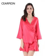 CEARPION Sexy Sleepwear Women Home Wear Summer Shorts Pajamas Set Sexy Satin Lingerie Nightgown Spaghetti Strap Sexy Pajamas